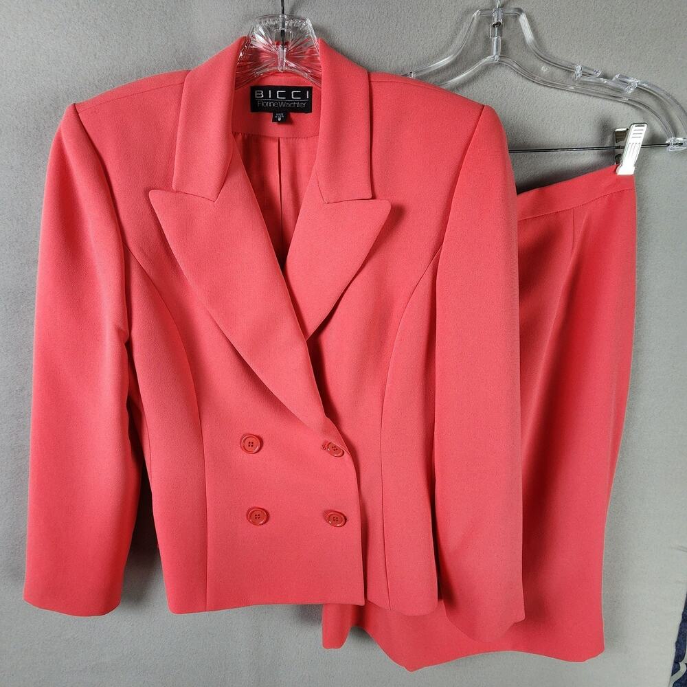 BICCI Florine Wachter Skirt Suit Women's 8 Polyester Coral Pink